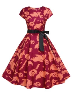 Red 1950s Halloween Ghost Dress With Ribbon