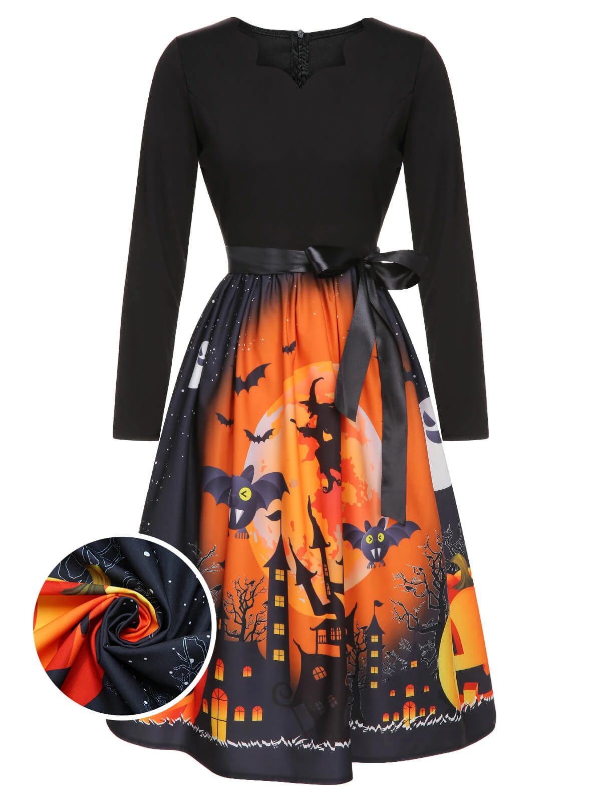 1950s Black Halloween Long Sleeve Swing Dress 1 1950s Black Halloween Long Sleeve Swing Dress