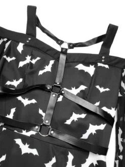 Black 1950s Halloween Spaghetti Strap Bat Dress -Candi Clothing Shop SCHL001020 4 compressed