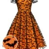 1950s Halloween Lace Off-shoulder Swing Dress