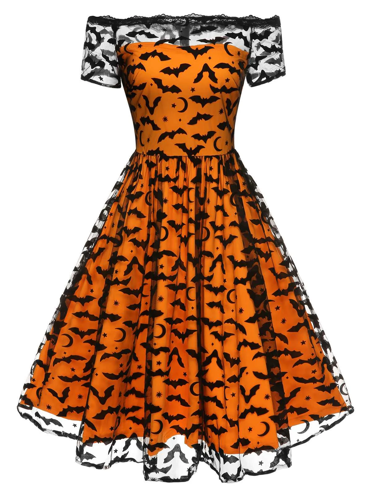 1950s Halloween Lace Off-shoulder Swing Dress 2 1950s Halloween Lace Off-shoulder Swing Dress - Image 2