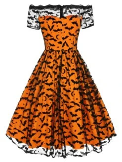 1950s Halloween Lace Off-shoulder Swing Dress 10 1950s Halloween Lace Off-shoulder Swing Dress -Candi Clothing Shop SCHL001032 3 compressed