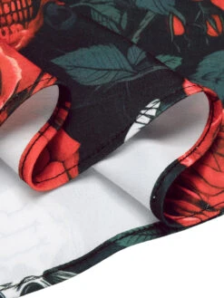 Black 1950s Halloween Skull Rose Sleeveless Dress -Candi Clothing Shop SCHL001035 6