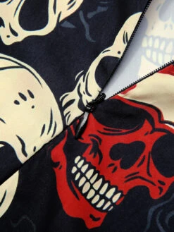 Red 1960s Halloween Skull Strap Dress -Candi Clothing Shop SCHL001036 4