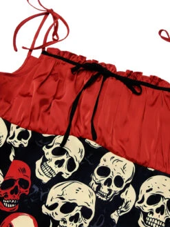 Red 1960s Halloween Skull Strap Dress -Candi Clothing Shop SCHL001036 6