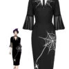 Black 1960s Halloween Spider Net Bell Pencil Dress