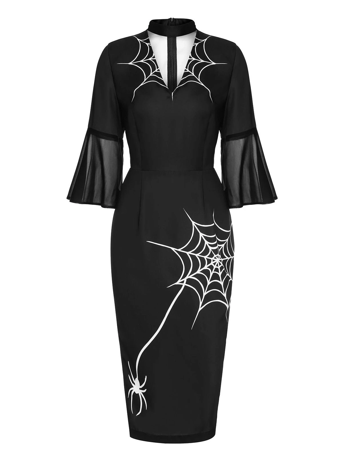 Black 1960s Halloween Spider Net Bell Pencil Dress 2 Black 1960s Halloween Spider Net Bell Pencil Dress - Image 2
