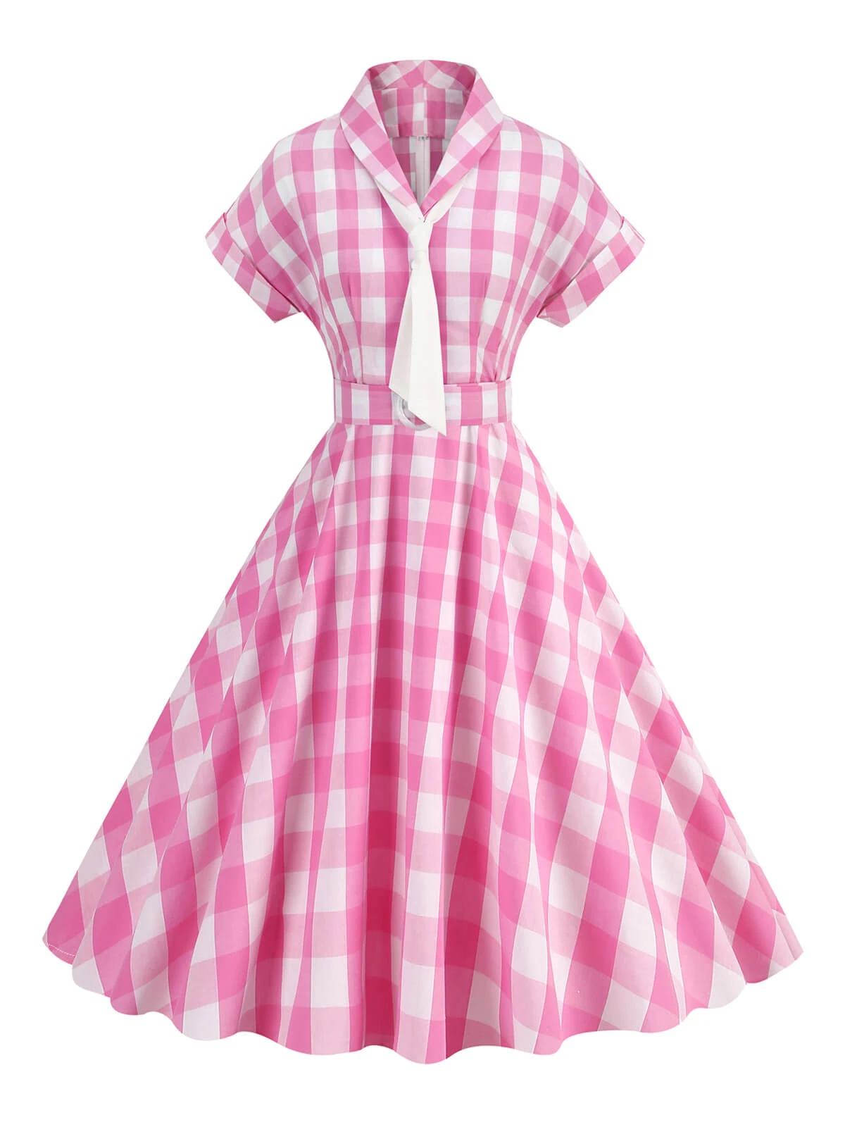 1950s Plaid Bow Lapel Swing Dress 2 1950s Plaid Bow Lapel Swing Dress - Image 2