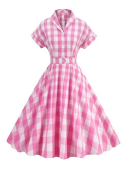 1950s Plaid Bow Lapel Swing Dress 12 1950s Plaid Bow Lapel Swing Dress -Candi Clothing Shop SCHL001476 LP 3