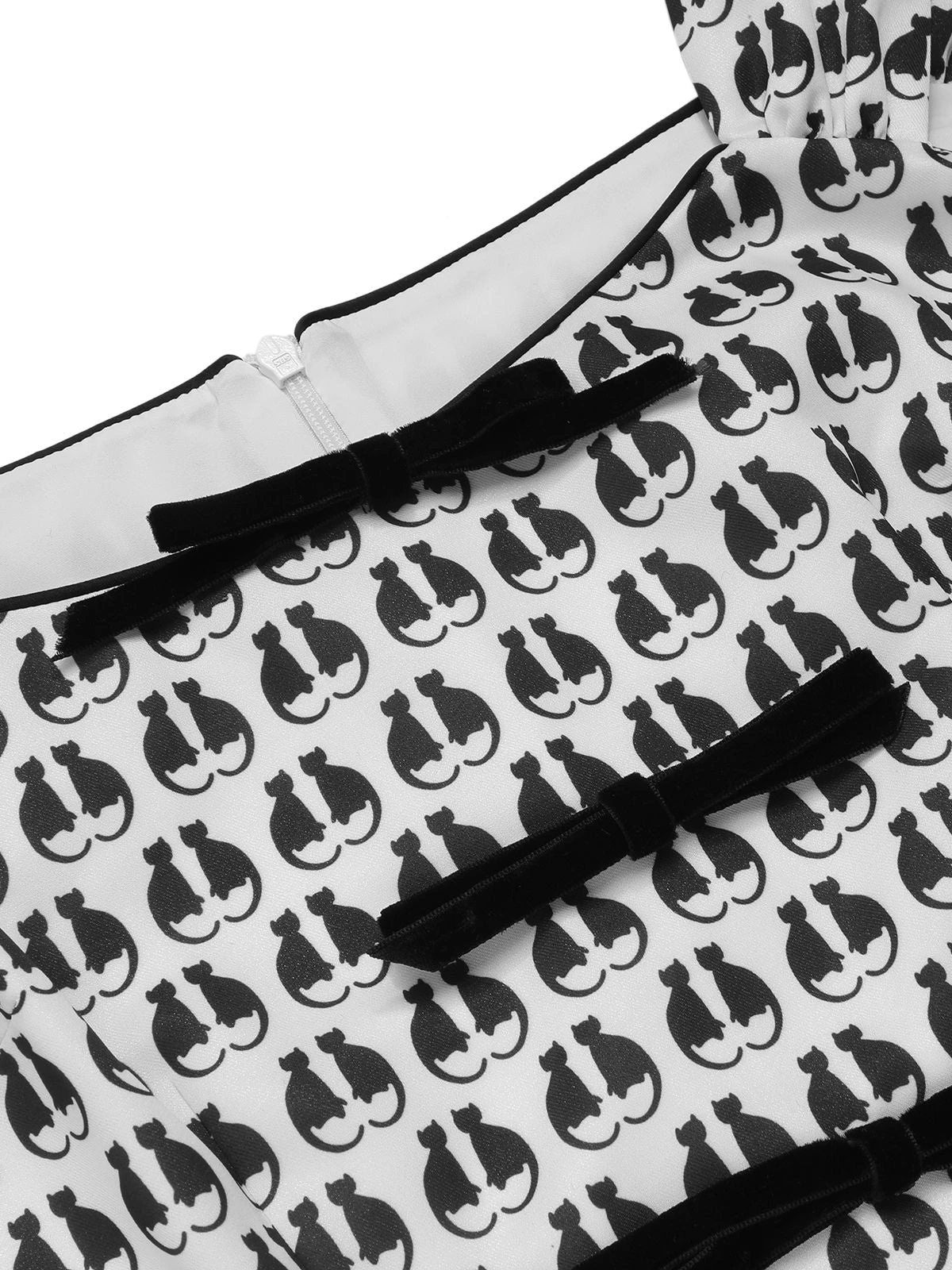 1950s Halloween Cat Print Velvet Bow Dress 5 1950s Halloween Cat Print Velvet Bow Dress - Image 5