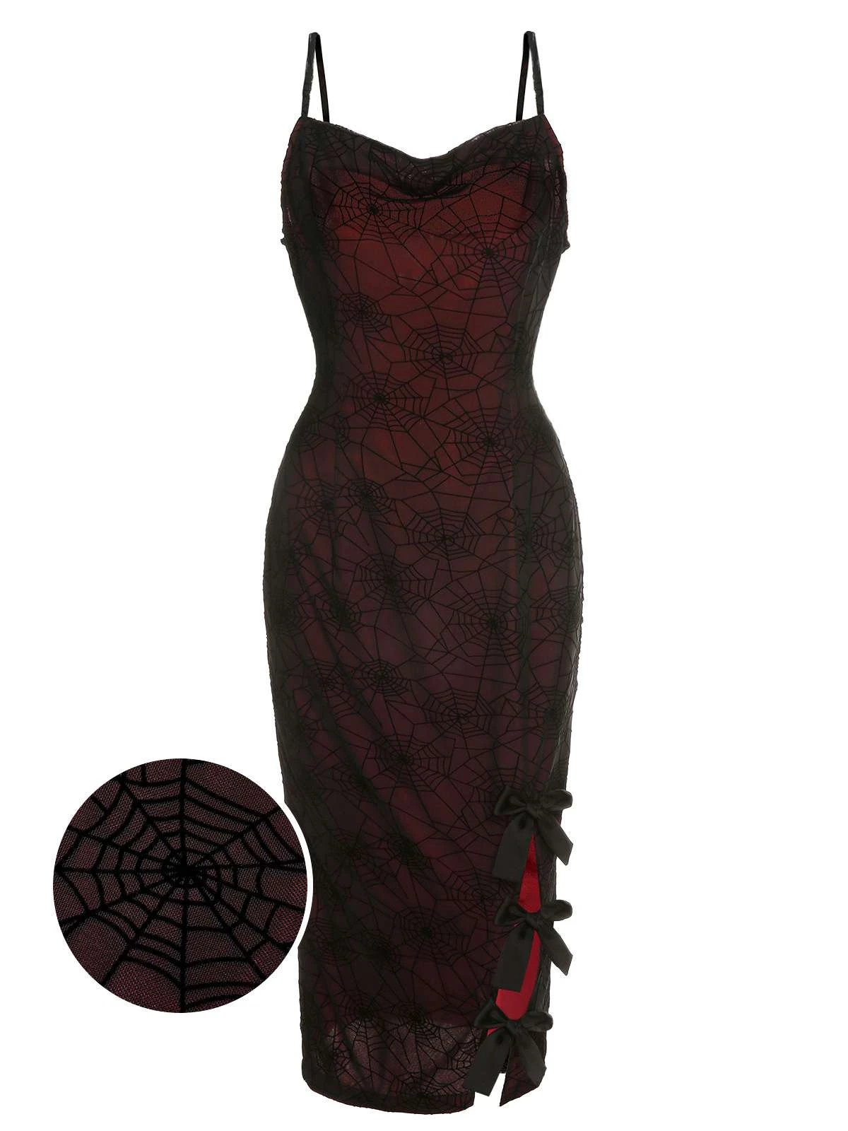 Deep Red 1960s Halloween Spider Web Dress 1 Deep Red 1960s Halloween Spider Web Dress