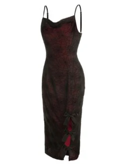 Deep Red 1960s Halloween Spider Web Dress 9 Deep Red 1960s Halloween Spider Web Dress -Candi Clothing Shop SCHL001839 2 compressed