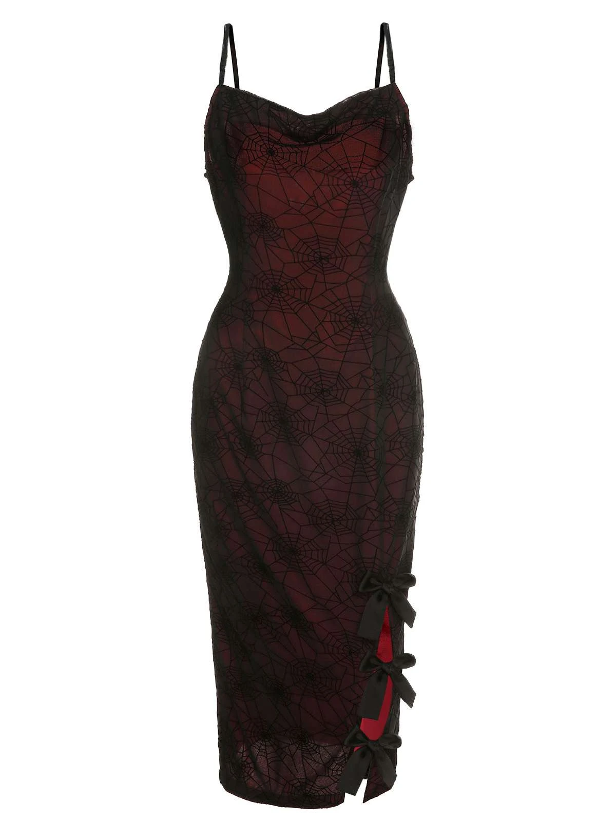 Deep Red 1960s Halloween Spider Web Dress 2 Deep Red 1960s Halloween Spider Web Dress - Image 2