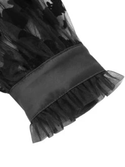 Black 1950s Halloween Bat Mesh Sleeved Dress -Candi Clothing Shop SCHL002086 5