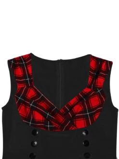 Red & Black 1950s Plaid V-Neck Dress 15 Red & Black 1950s Plaid V-Neck Dress -Candi Clothing Shop SCHL002106 B 6