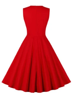 Red & Black 1950s Plaid V-Neck Dress 18 Red & Black 1950s Plaid V-Neck Dress -Candi Clothing Shop SCHL002106 R 5