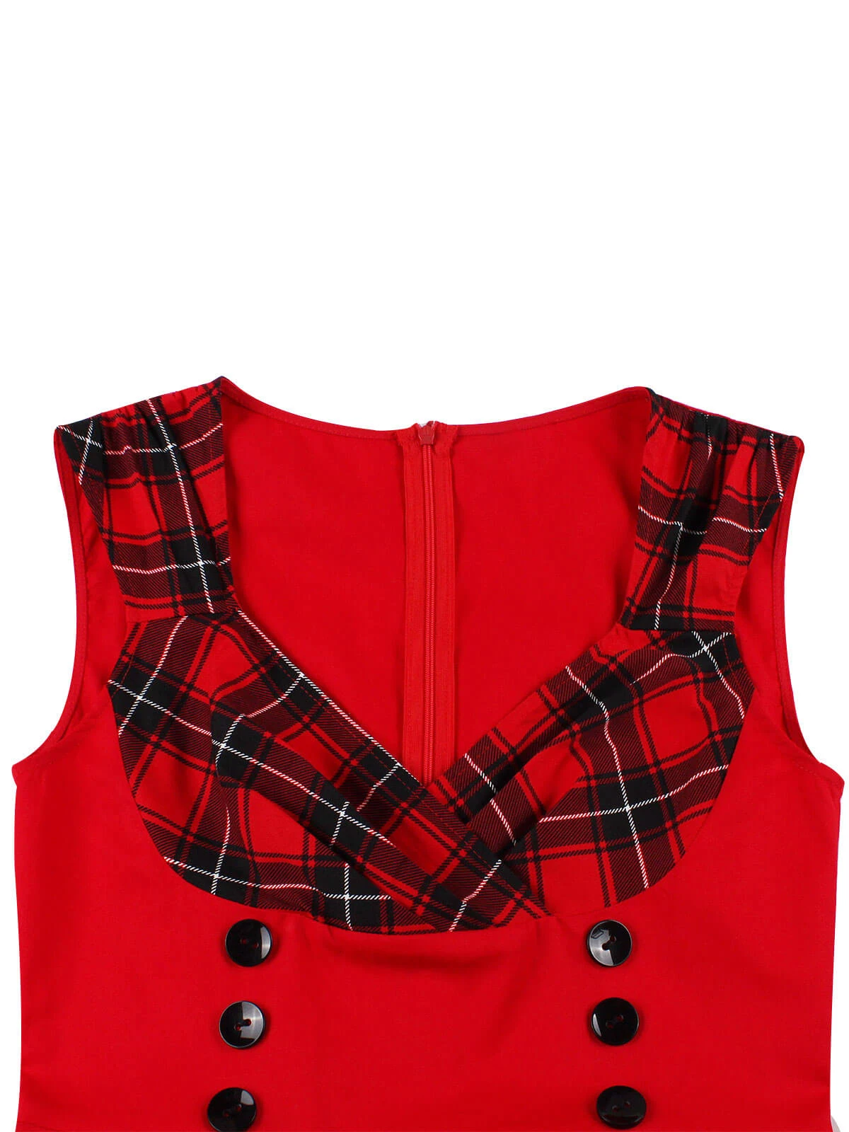 Red & Black 1950s Plaid V-Neck Dress 9 Red & Black 1950s Plaid V-Neck Dress - Image 9