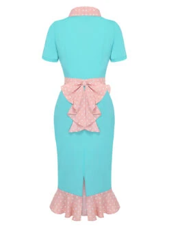 Turquoise 1930s Polka Dots Ruffles Dress -Candi Clothing Shop SCHL002186 3