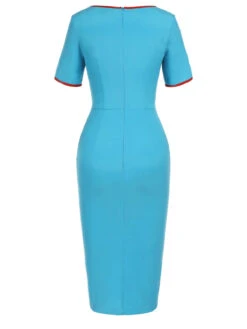 Royal Blue & Red 1960s Button Pencil Dress 10 Royal Blue & Red 1960s Button Pencil Dress -Candi Clothing Shop SCHL002187 3