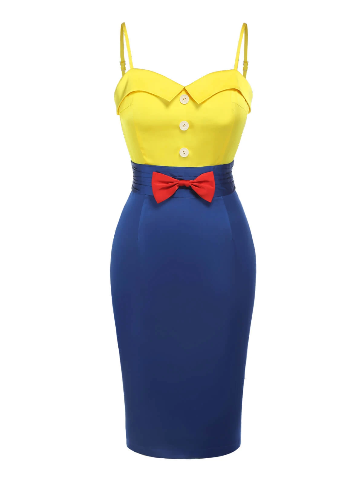 Yellow & Blue 1960s Bow Strap Pencil Dress 2 Yellow & Blue 1960s Bow Strap Pencil Dress - Image 2