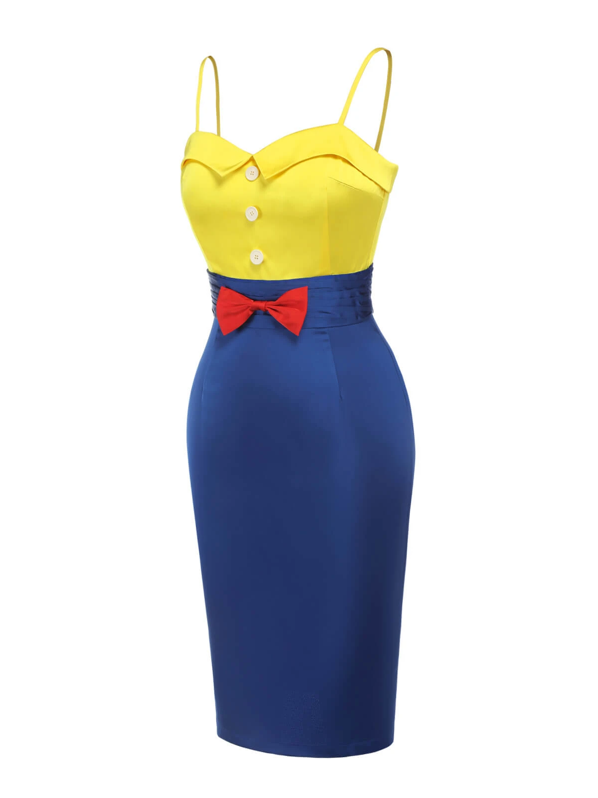 Yellow & Blue 1960s Bow Strap Pencil Dress 3 Yellow & Blue 1960s Bow Strap Pencil Dress - Image 3