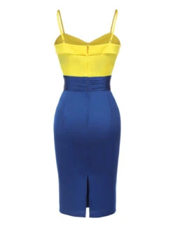 Yellow & Blue 1960s Bow Strap Pencil Dress 10 Yellow & Blue 1960s Bow Strap Pencil Dress -Candi Clothing Shop SCHL002207 3