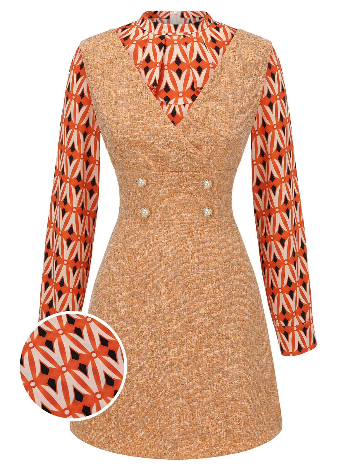 2PCS 1960s Orange Blouse & Tweed Mini Dress 1 2PCS 1960s Orange Blouse & Tweed Mini Dress