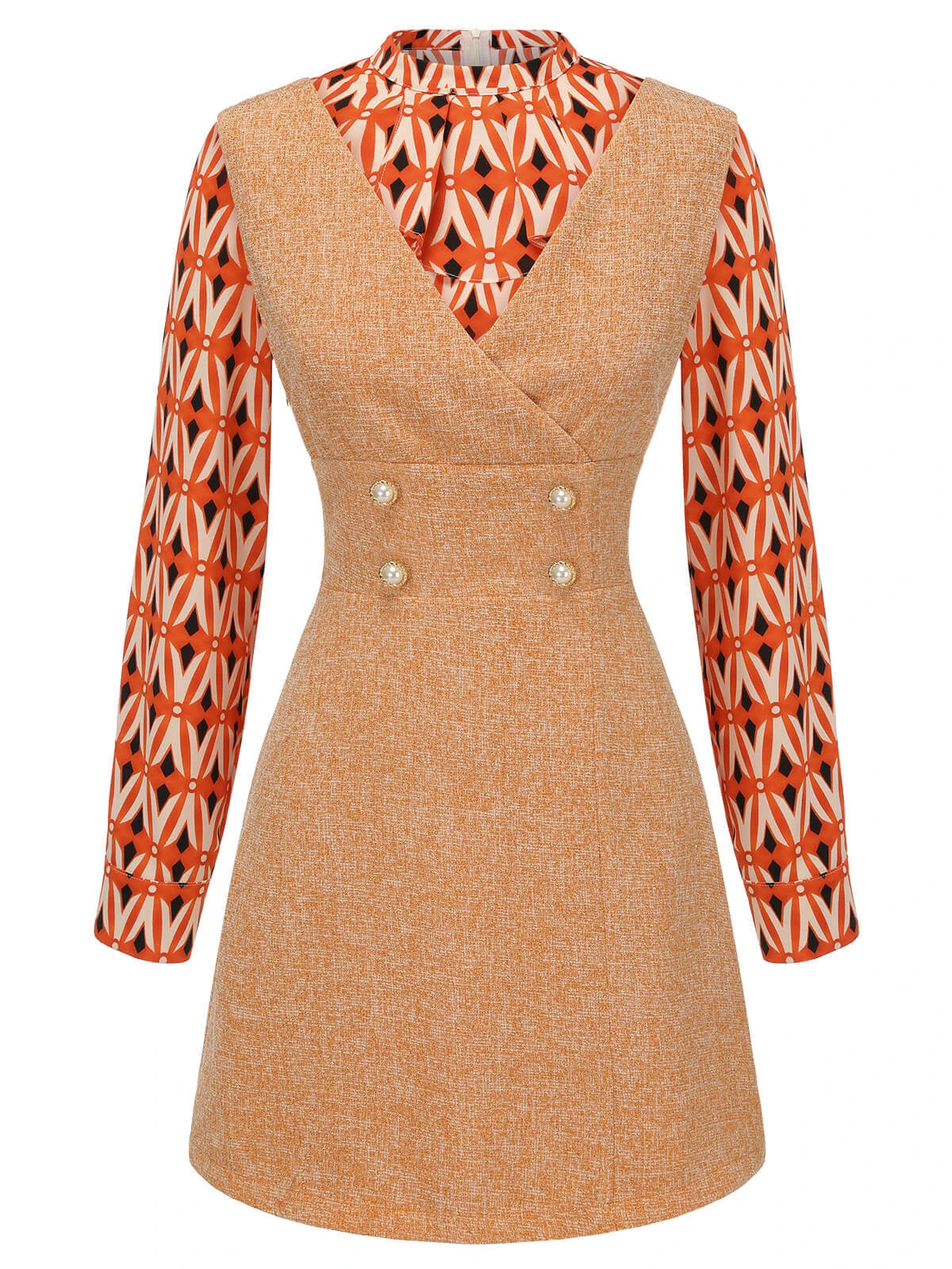 2PCS 1960s Orange Blouse & Tweed Mini Dress 2 2PCS 1960s Orange Blouse & Tweed Mini Dress - Image 2