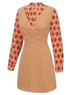 2PCS 1960s Orange Blouse & Tweed Mini Dress 13 2PCS 1960s Orange Blouse & Tweed Mini Dress -Candi Clothing Shop SCHL002241 4
