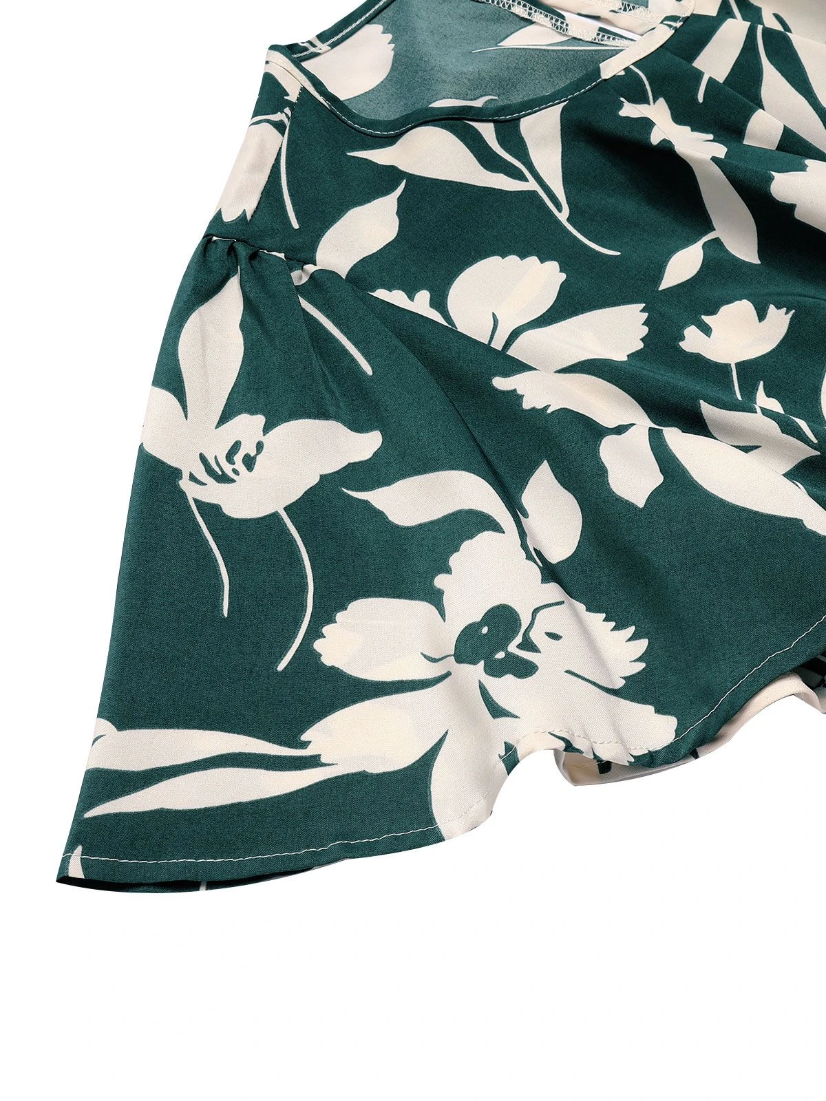 Green 1940s Floral Pleated Belt Dress 6 Green 1940s Floral Pleated Belt Dress - Image 6