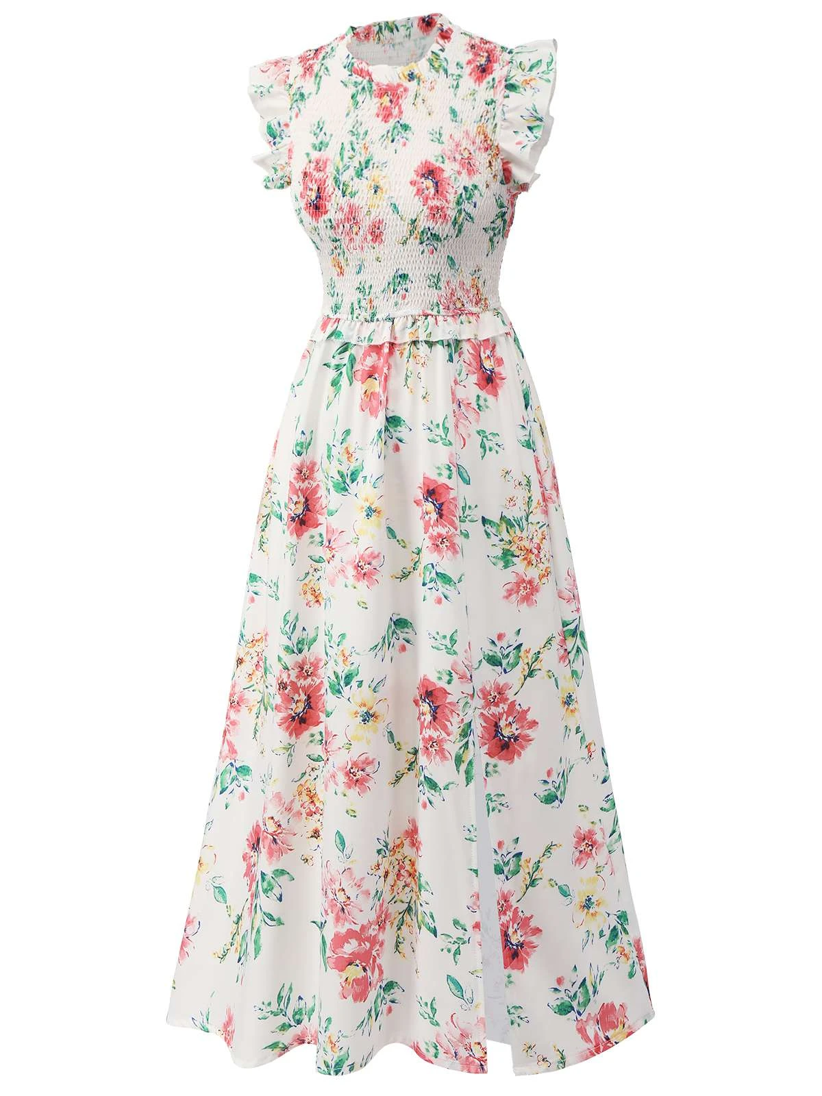 White 1940s Sleeveless Floral Ruffles Dress 3 White 1940s Sleeveless Floral Ruffles Dress - Image 3