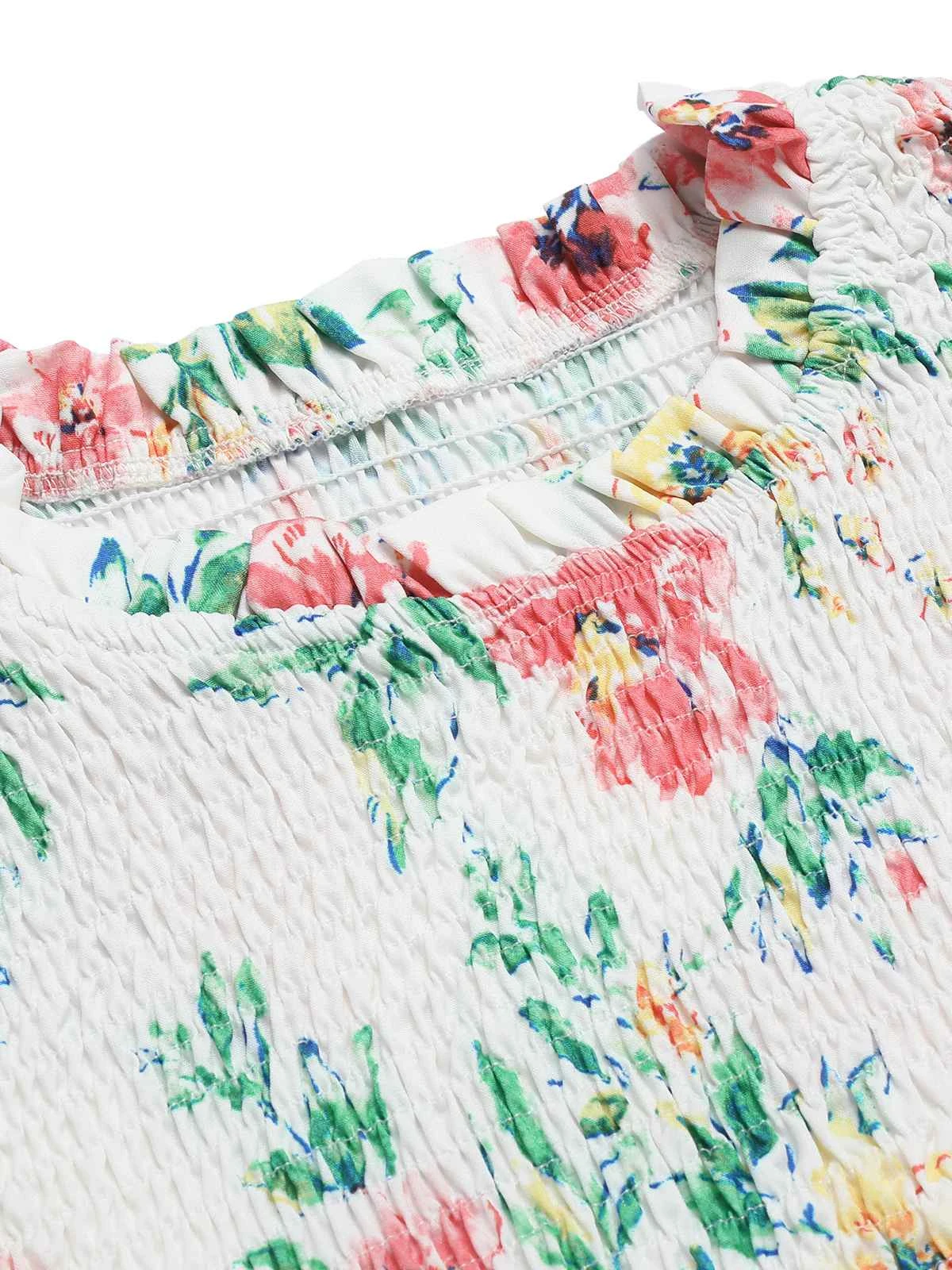 White 1940s Sleeveless Floral Ruffles Dress 5 White 1940s Sleeveless Floral Ruffles Dress - Image 5