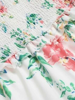 White 1940s Sleeveless Floral Ruffles Dress 12 White 1940s Sleeveless Floral Ruffles Dress -Candi Clothing Shop SCHL002330 5 compressed