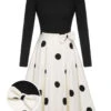 Black 1950s Polka Dot Bow Patchwork Knitted Dress