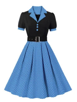 [Plus Size] 1950s Color Block Polka Dots Lapel Dress -Candi Clothing Shop SCHL002503 BL 1 64a38b3f fe1b 40b9 807a fe76fe6c6759