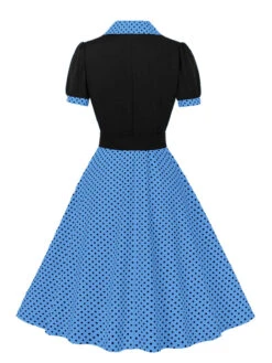 [Plus Size] 1950s Color Block Polka Dots Lapel Dress -Candi Clothing Shop SCHL002503 BL 2 27140d39 c4d1 42dd b8db 554192f13077