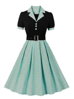[Plus Size] 1950s Color Block Polka Dots Lapel Dress -Candi Clothing Shop SCHL002503 LAG 1 c25d8ab8 4640 4be6 b0c8 2d6b9de47f12