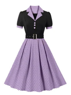 [Plus Size] 1950s Color Block Polka Dots Lapel Dress -Candi Clothing Shop SCHL002503 PU 1 6f801373 c7cb 47bf 90be 86a89e433b86