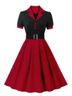[Plus Size] 1950s Color Block Polka Dots Lapel Dress -Candi Clothing Shop SCHL002503 R 1 20129838 d6b8 4f7e ab5f c15738b4e885