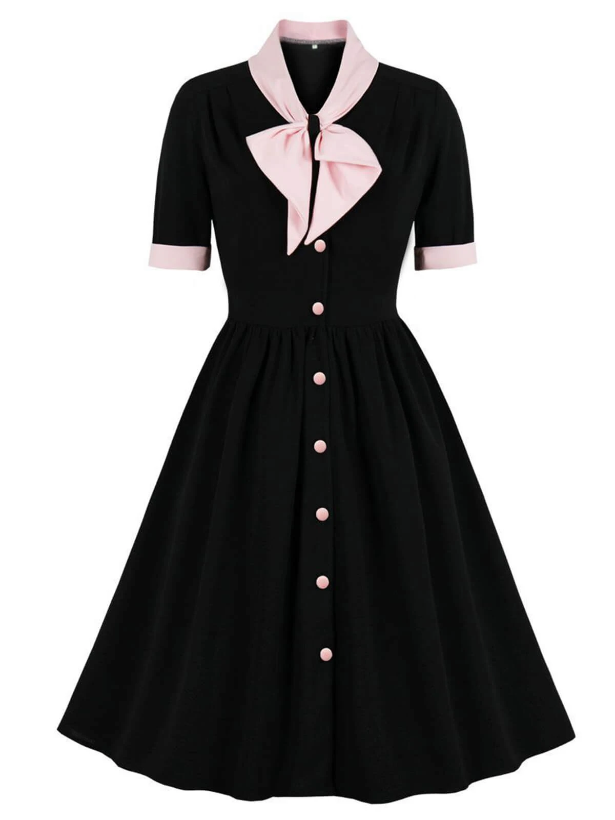 1940s Color Contrast Button Lapel Bow Dress 4 1940s Color Contrast Button Lapel Bow Dress - Image 4