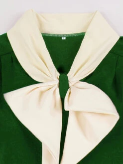 1940s Color Contrast Button Lapel Bow Dress 13 1940s Color Contrast Button Lapel Bow Dress -Candi Clothing Shop SCHL002513 G 4