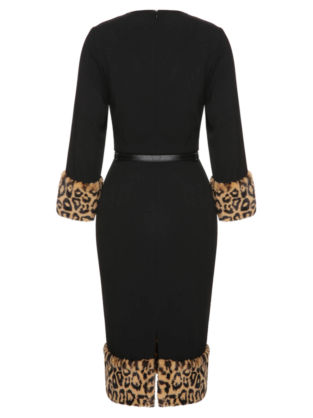 Black 1960s Leopard Plush V-Neck Pencil Dress 5 Black 1960s Leopard Plush V-Neck Pencil Dress - Image 5