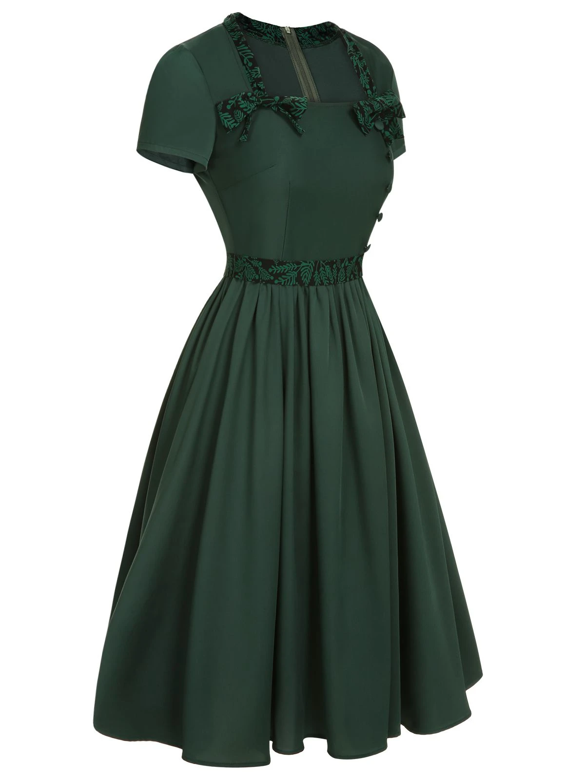 Green 1950s Solid Bow Square Collar Dress 3 Green 1950s Solid Bow Square Collar Dress - Image 3