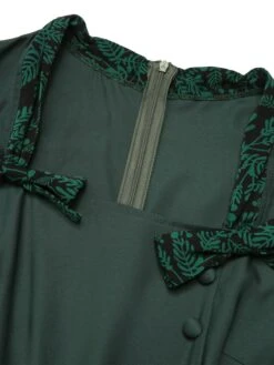 Green 1950s Solid Bow Square Collar Dress 11 Green 1950s Solid Bow Square Collar Dress -Candi Clothing Shop SCHL002640 4