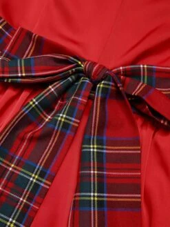 Red 1950s Christmas Plaids Off-Shoulder Dress -Candi Clothing Shop SCHL002641 5