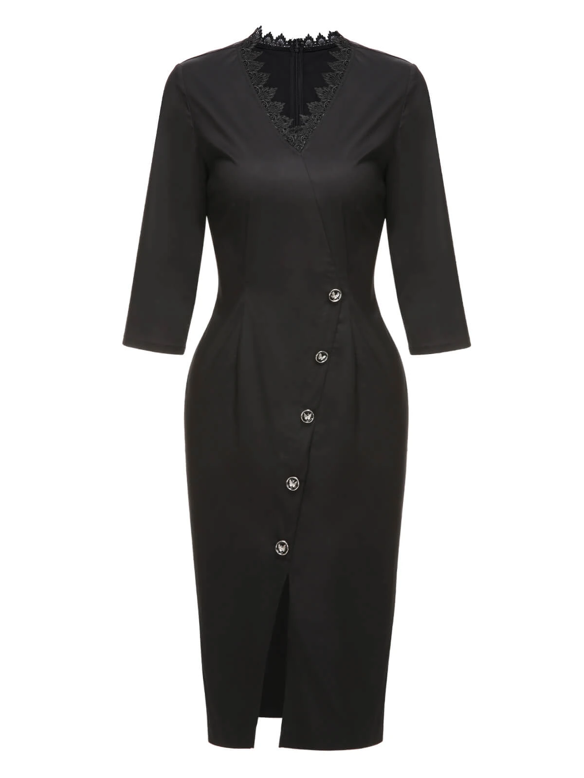 Black 1960s Lace Trim Neckline Pencil Dress 2 Black 1960s Lace Trim Neckline Pencil Dress - Image 2