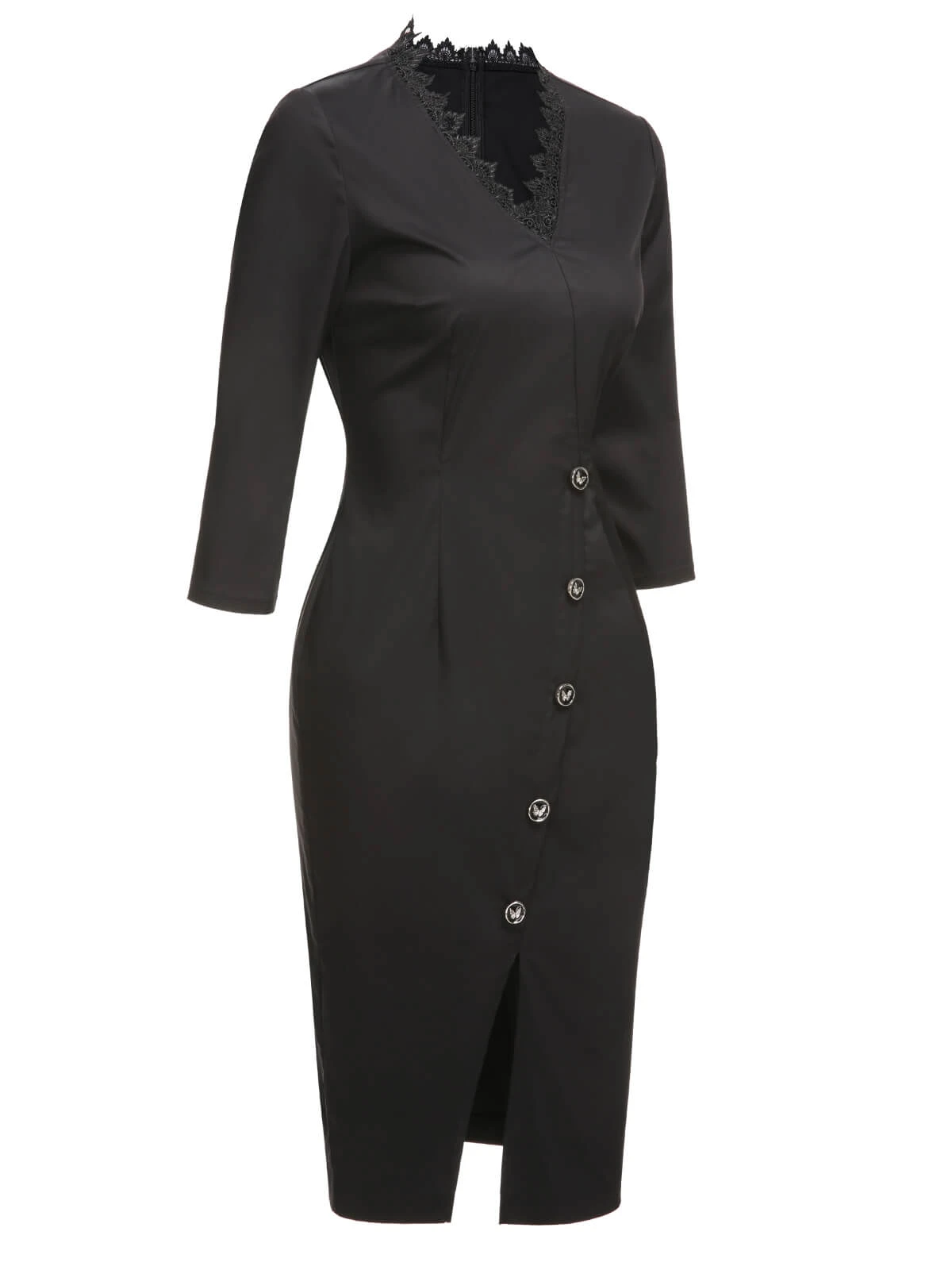 Black 1960s Lace Trim Neckline Pencil Dress 3 Black 1960s Lace Trim Neckline Pencil Dress - Image 3