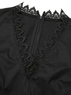 Black 1960s Lace Trim Neckline Pencil Dress 11 Black 1960s Lace Trim Neckline Pencil Dress -Candi Clothing Shop SCHL002644 4