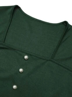 Green&Red 1950s Square Neck Plaids Long Sleeve Dress -Candi Clothing Shop SCHL002648 4 compressed