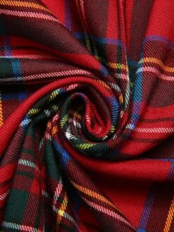 Green&Red 1950s Square Neck Plaids Long Sleeve Dress -Candi Clothing Shop SCHL002648 5 compressed